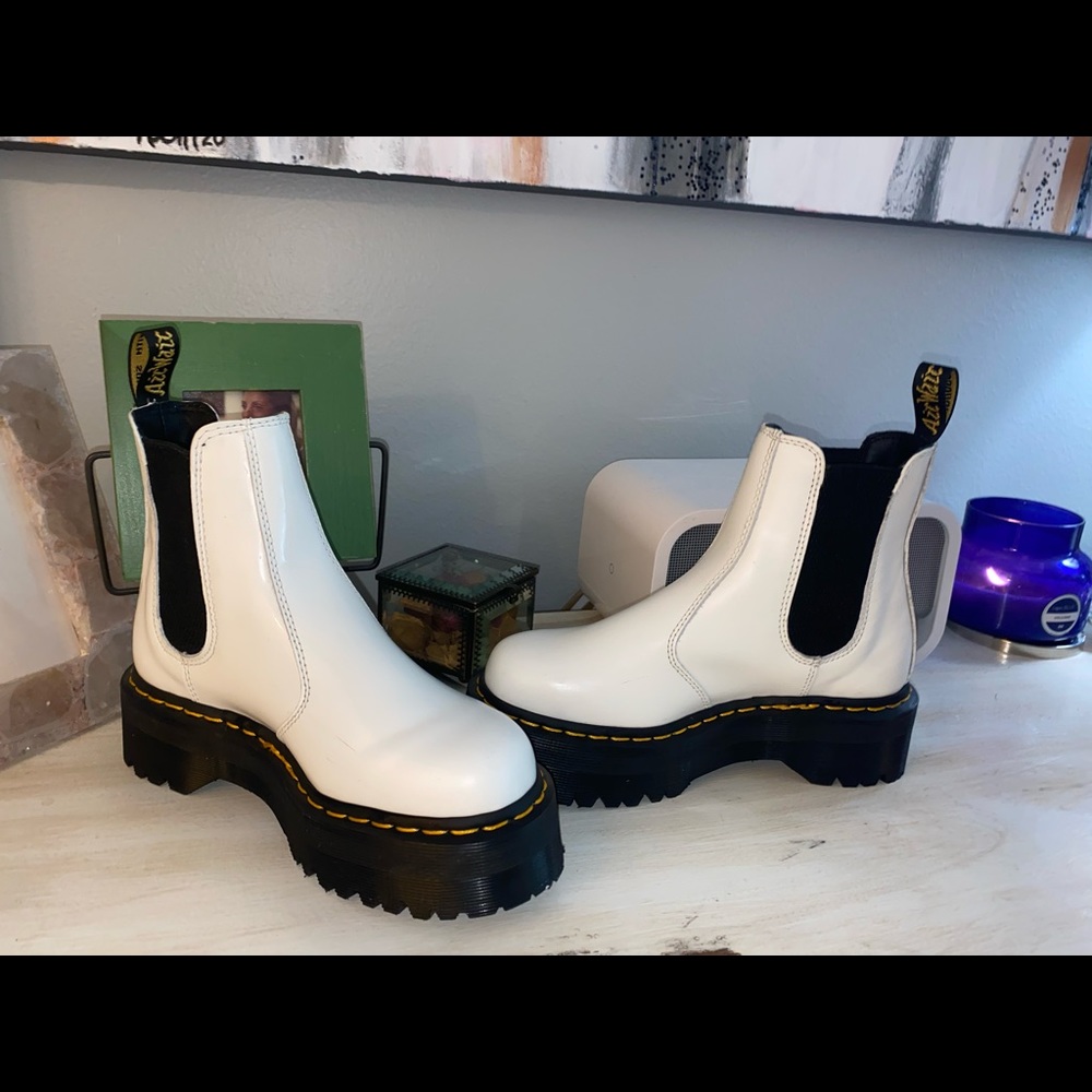Dr. Martens white leather platform boots
